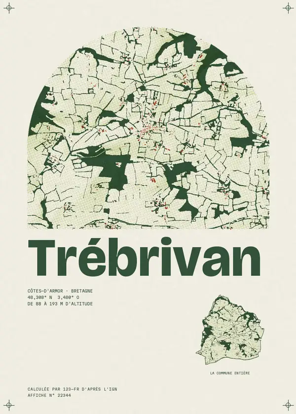 Affiche de Trébrivan, calculée par 123-fr d'après l'IGN