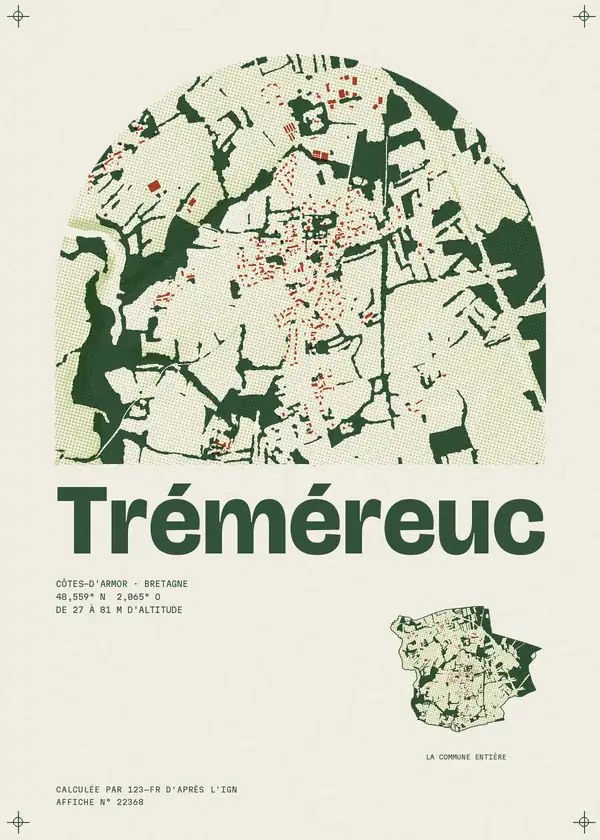 Affiche de Tréméreuc, calculée par 123-fr d'après l'IGN