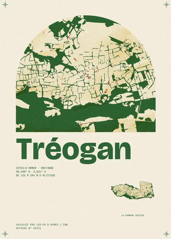 Affiche de Tréogan, calculée par 123-fr d'après l'IGN