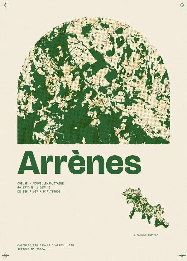 Affiche de Arrènes, calculée par 123-fr d'après l'IGN