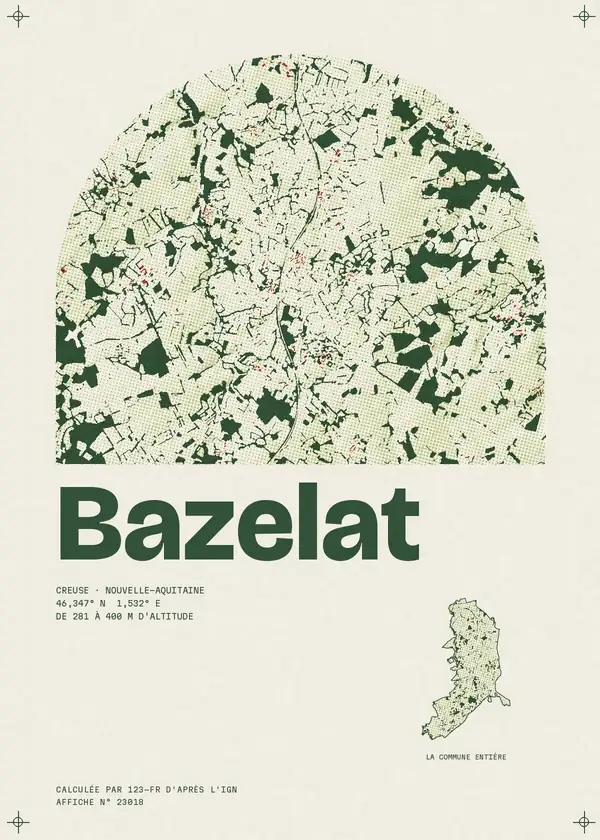 Affiche de Bazelat, calculée par 123-fr d'après l'IGN