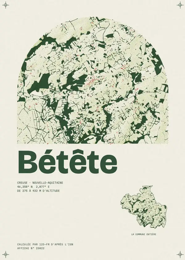 Affiche de Bétête, calculée par 123-fr d'après l'IGN