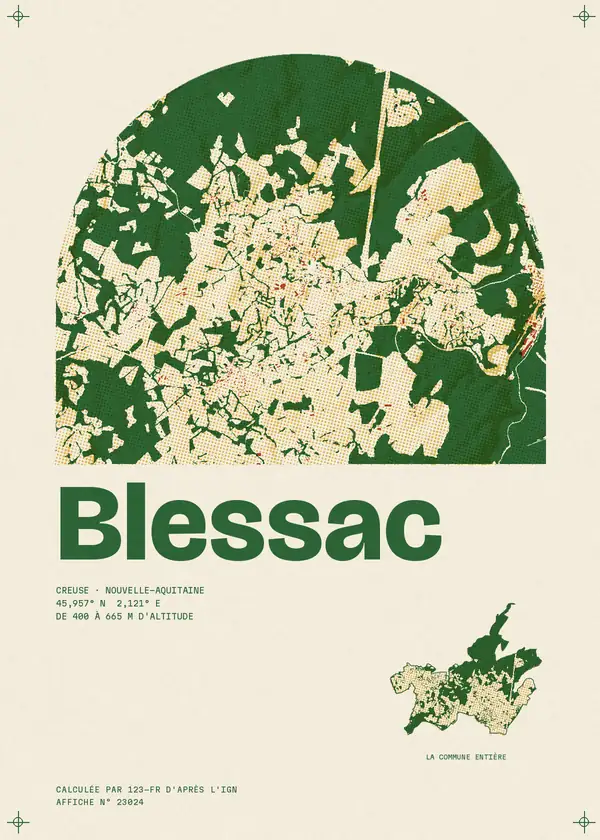 Affiche de Blessac, calculée par 123-fr d'après l'IGN