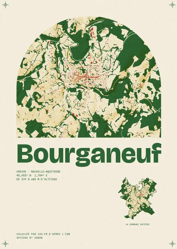 Affiche de Bourganeuf, calculée par 123-fr d'après l'IGN