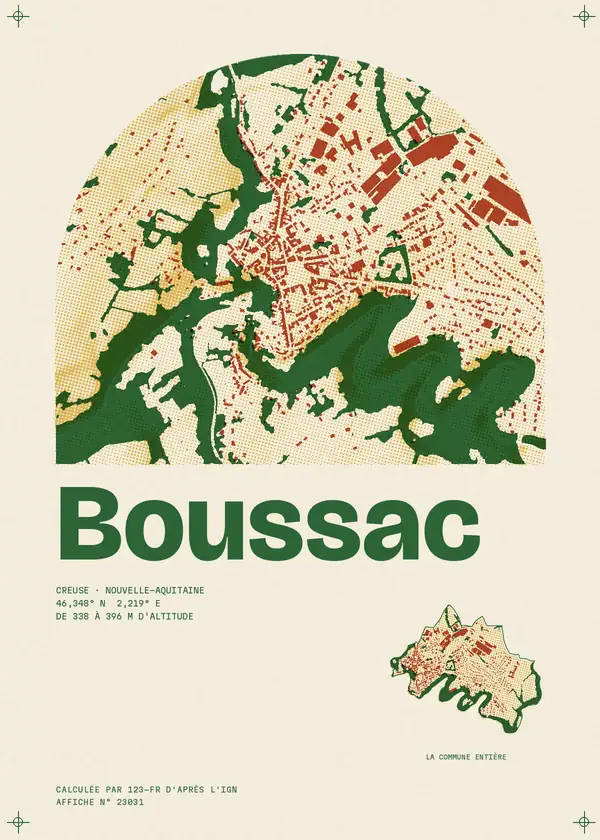 Affiche de Boussac, calculée par 123-fr d'après l'IGN