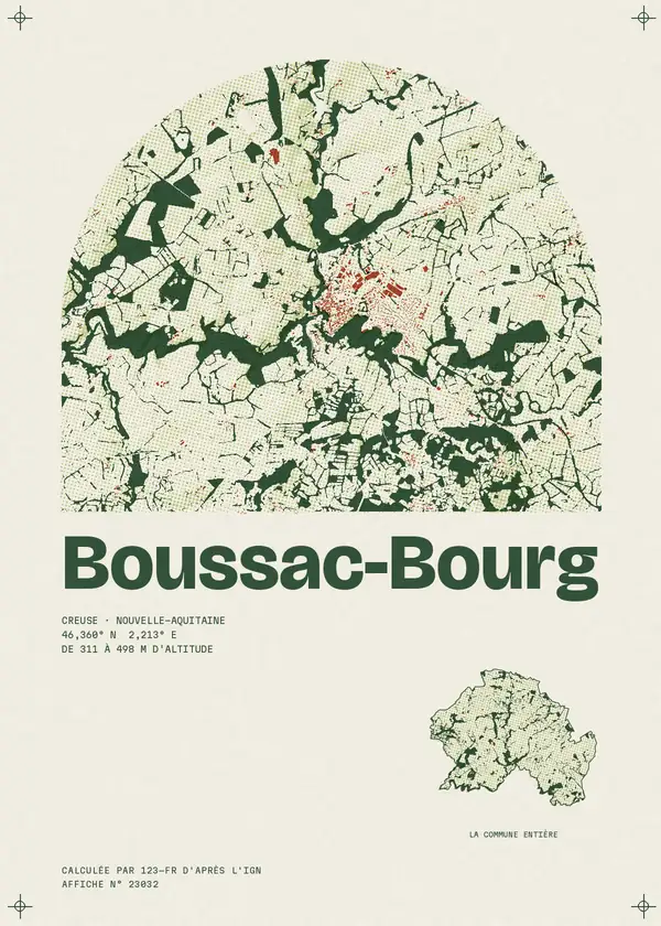 Affiche de Boussac-Bourg, calculée par 123-fr d'après l'IGN