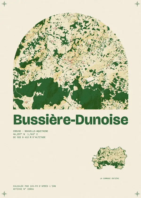 Affiche de Bussière-Dunoise, calculée par 123-fr d'après l'IGN