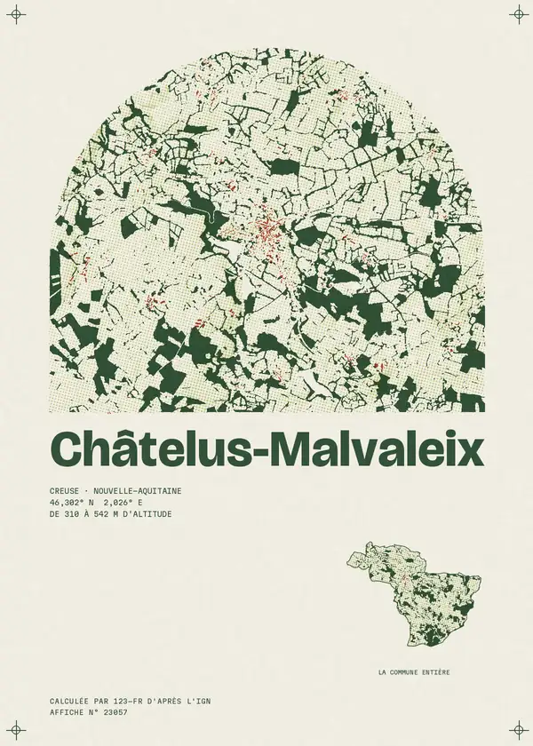 Affiche de Châtelus-Malvaleix, calculée par 123-fr d'après l'IGN