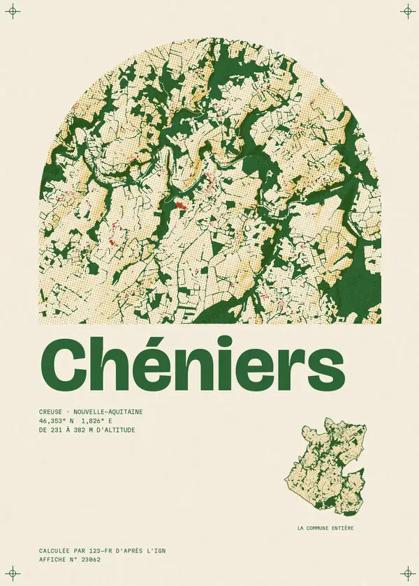 Affiche de Chéniers, calculée par 123-fr d'après l'IGN