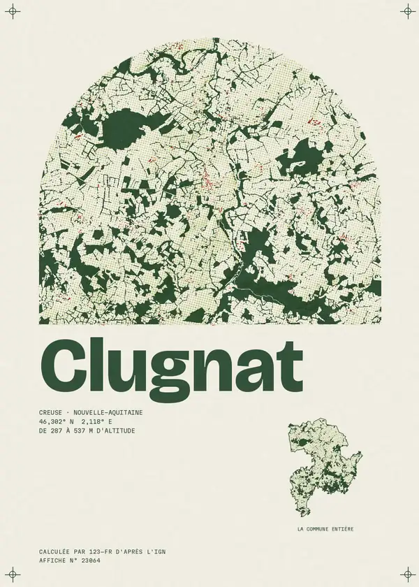 Affiche de Clugnat, calculée par 123-fr d'après l'IGN