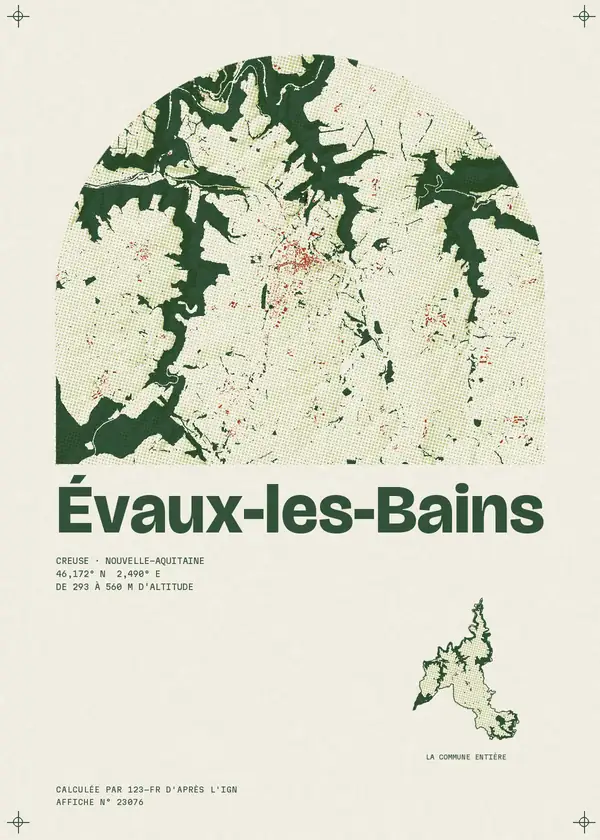 Affiche de Évaux-les-Bains, calculée par 123-fr d'après l'IGN