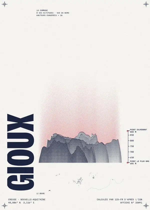 Affiche de Gioux, calculée par 123-fr d'après l'IGN
