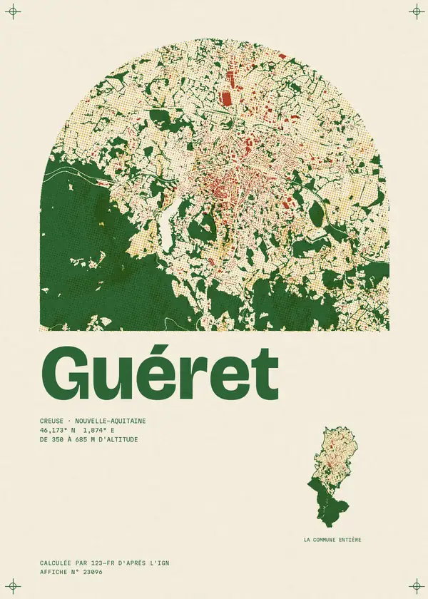 Affiche de Guéret, calculée par 123-fr d'après l'IGN