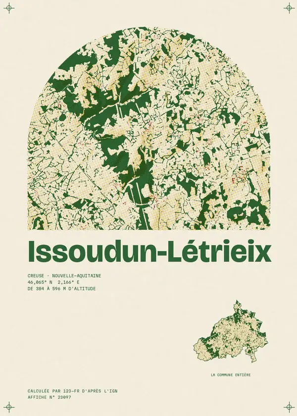 Affiche de Issoudun-Létrieix, calculée par 123-fr d'après l'IGN