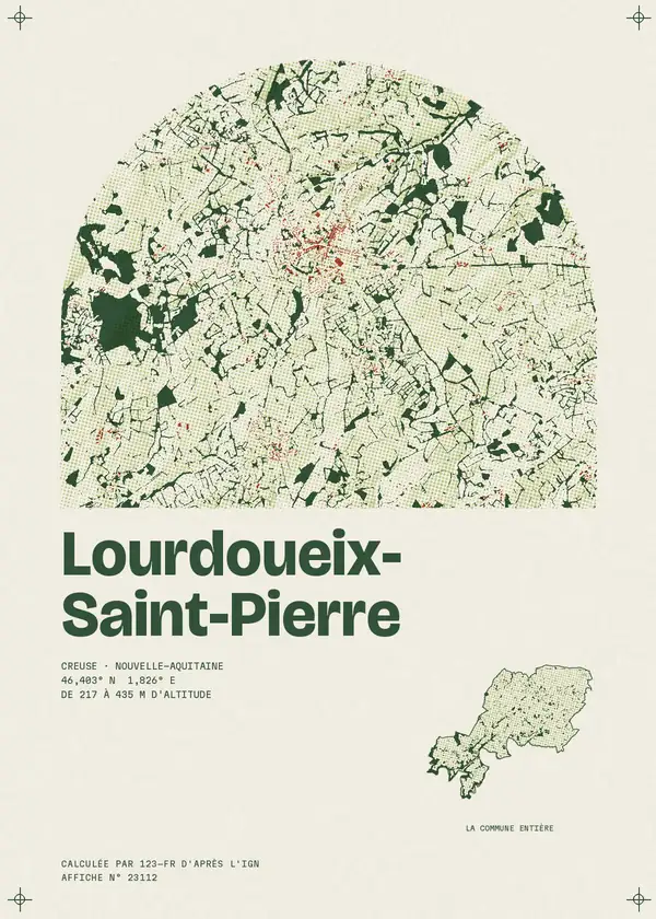 Affiche de Lourdoueix-Saint-Pierre, calculée par 123-fr d'après l'IGN