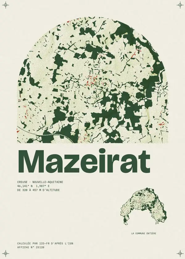 Affiche de Mazeirat, calculée par 123-fr d'après l'IGN