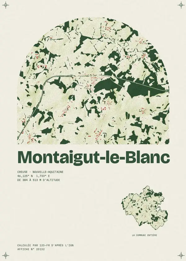 Affiche de Montaigut-le-Blanc, calculée par 123-fr d'après l'IGN