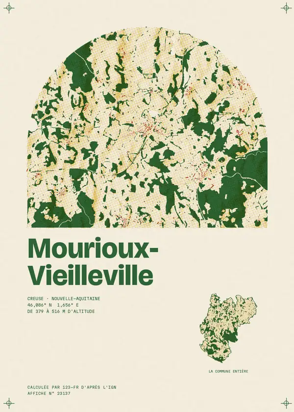 Affiche de Mourioux-Vieilleville, calculée par 123-fr d'après l'IGN