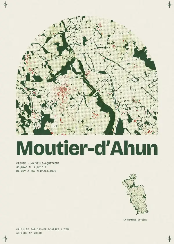 Affiche de Moutier-d'Ahun, calculée par 123-fr d'après l'IGN
