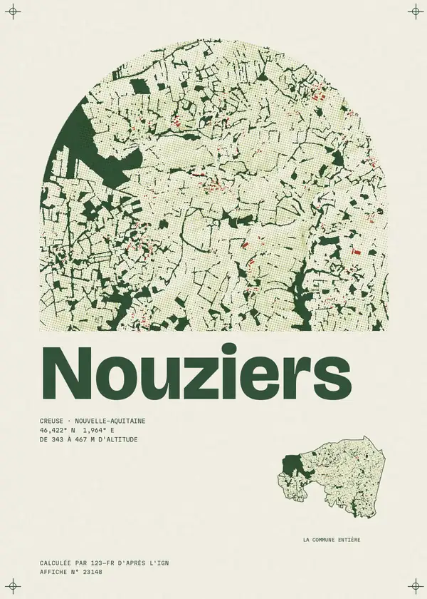 Affiche de Nouziers, calculée par 123-fr d'après l'IGN