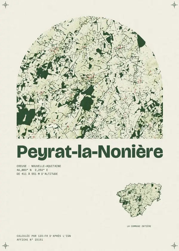 Affiche de Peyrat-la-Nonière, calculée par 123-fr d'après l'IGN