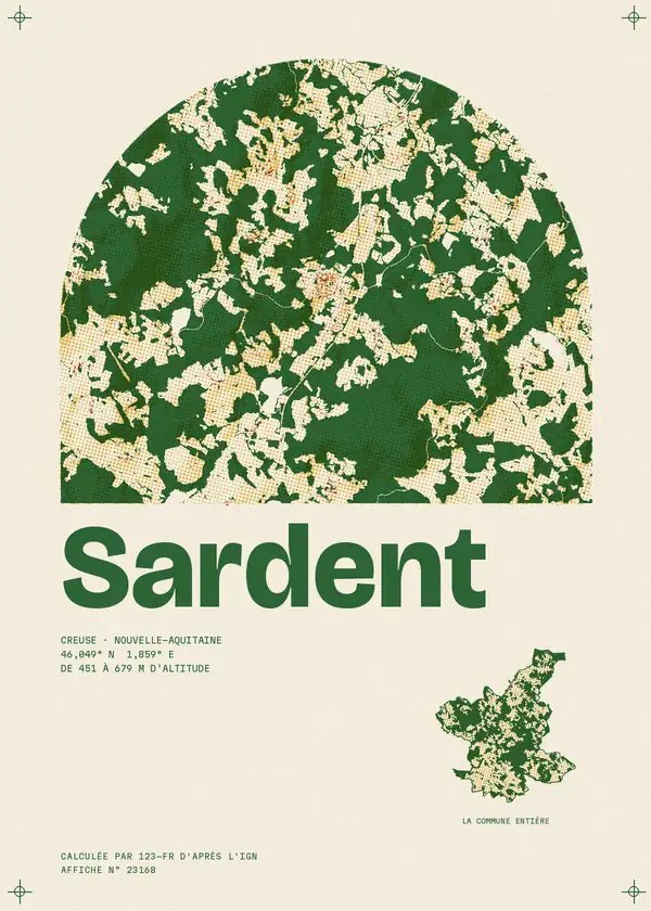 Affiche de Sardent, calculée par 123-fr d'après l'IGN