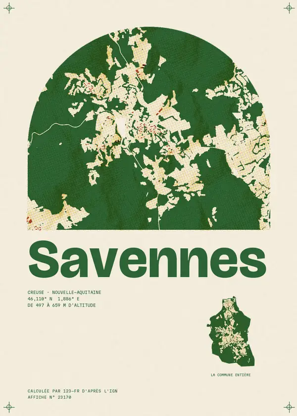 Affiche de Savennes, calculée par 123-fr d'après l'IGN