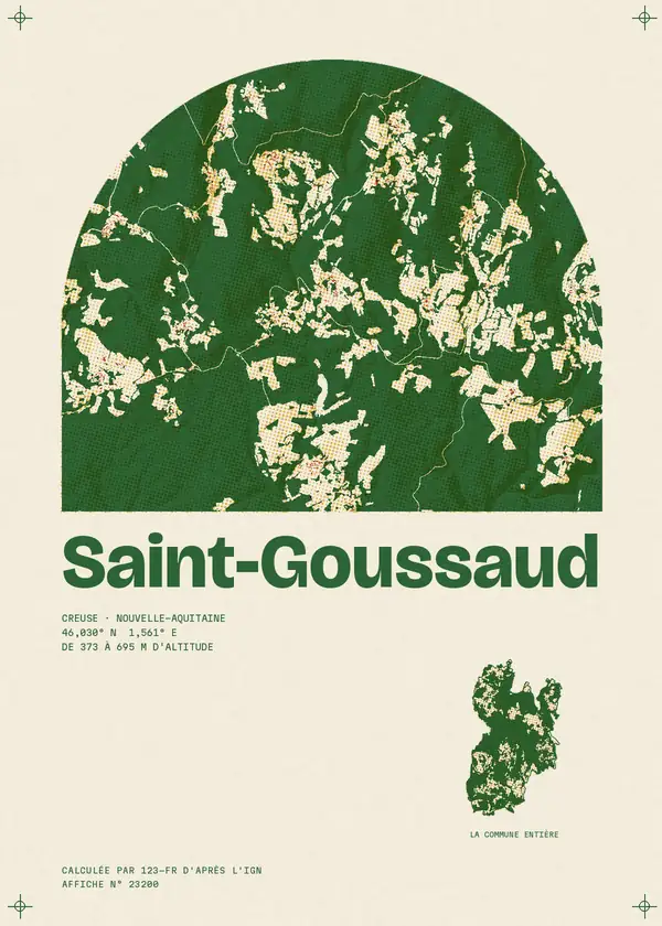 Affiche de Saint-Goussaud, calculée par 123-fr d'après l'IGN