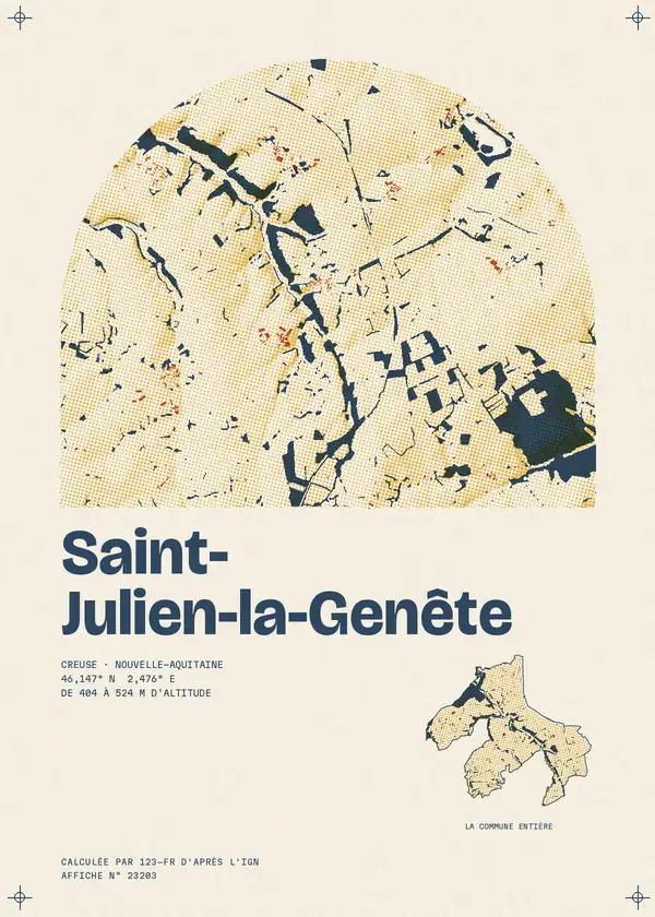 Affiche de Saint-Julien-la-Genête, calculée par 123-fr d'après l'IGN