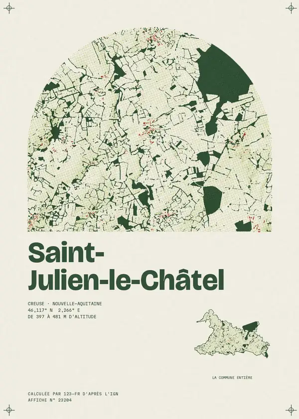 Affiche de Saint-Julien-le-Châtel, calculée par 123-fr d'après l'IGN