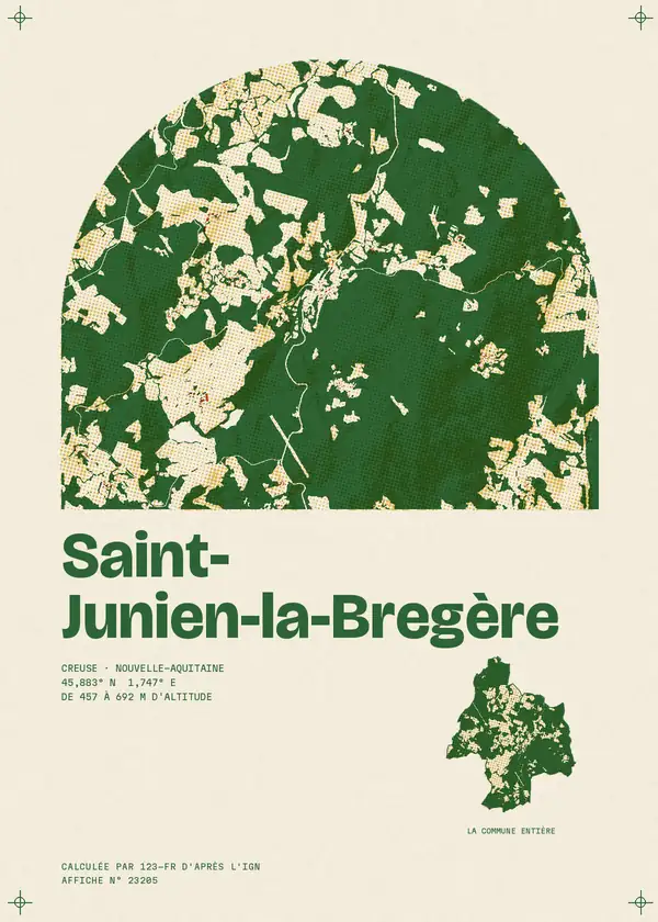 Affiche de Saint-Junien-la-Bregère, calculée par 123-fr d'après l'IGN