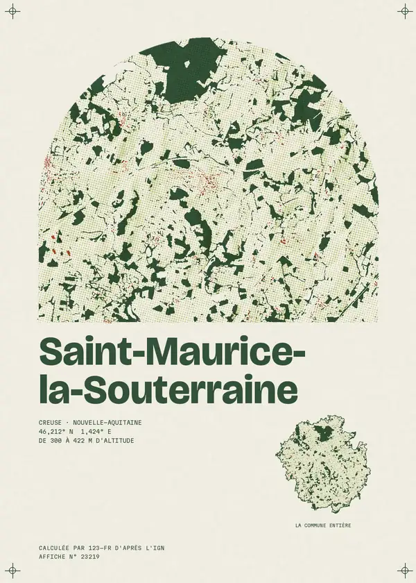 Affiche de Saint-Maurice-la-Souterraine, calculée par 123-fr d'après l'IGN