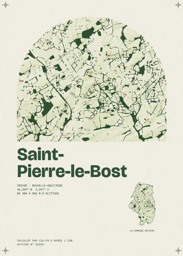 Affiche de Saint-Pierre-le-Bost, calculée par 123-fr d'après l'IGN