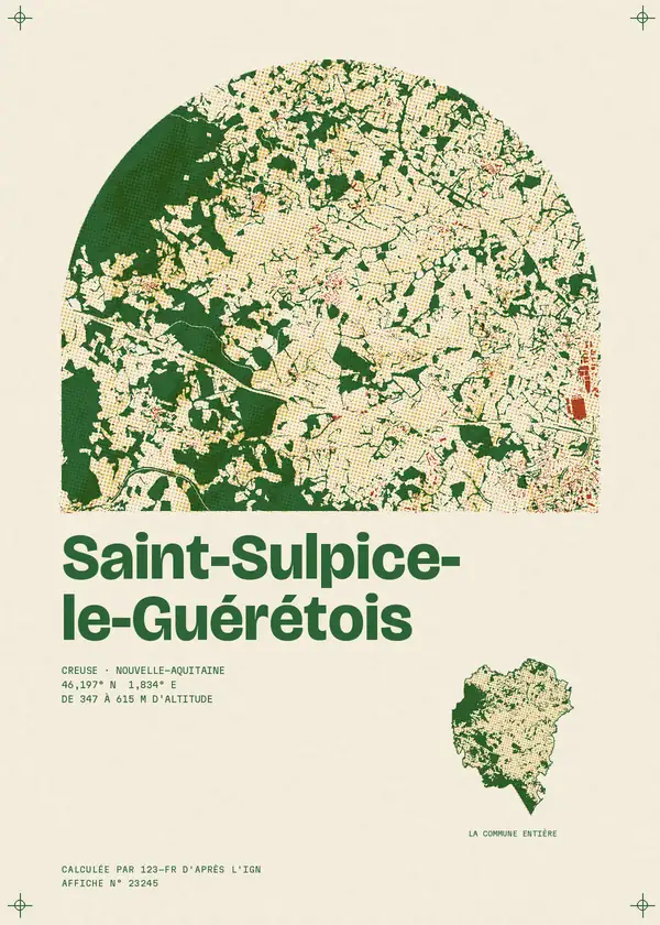Affiche de Saint-Sulpice-le-Guérétois, calculée par 123-fr d'après l'IGN