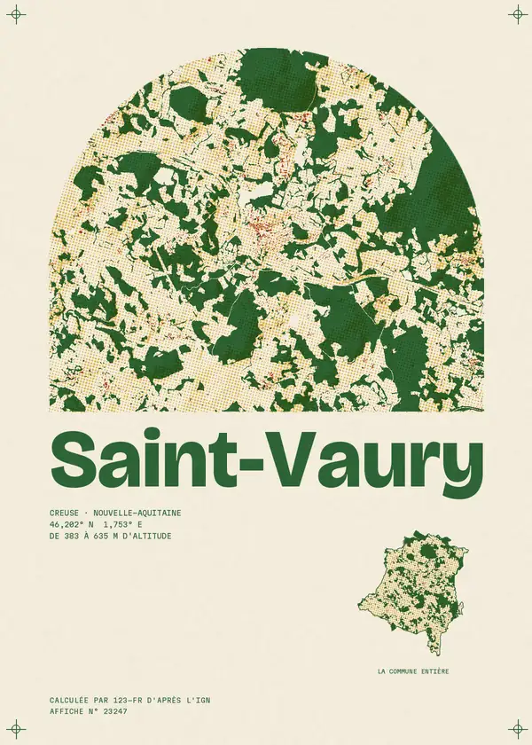 Affiche de Saint-Vaury, calculée par 123-fr d'après l'IGN