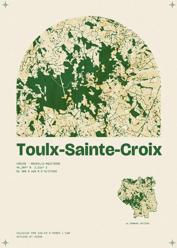 Affiche de Toulx-Sainte-Croix, calculée par 123-fr d'après l'IGN