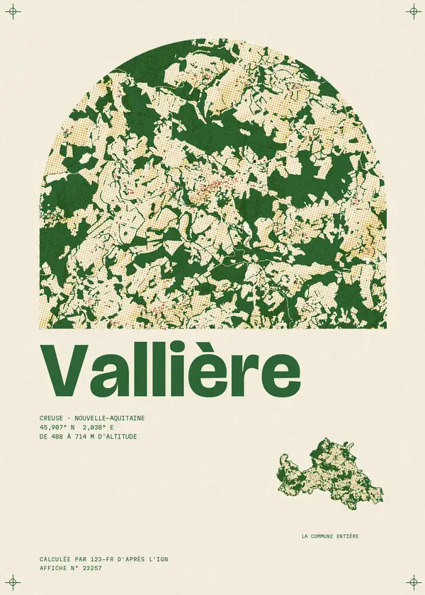 Affiche de Vallière, calculée par 123-fr d'après l'IGN