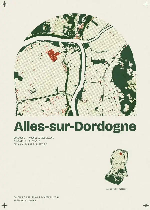 Affiche de Alles-sur-Dordogne, calculée par 123-fr d'après l'IGN