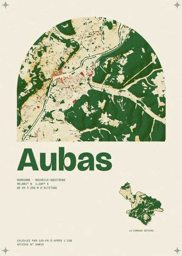 Affiche de Aubas, calculée par 123-fr d'après l'IGN