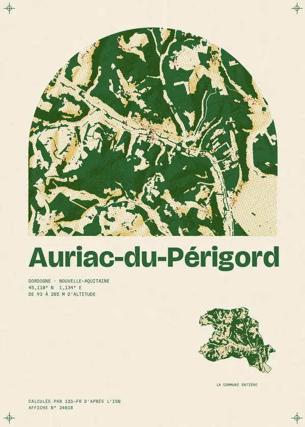 Affiche de Auriac-du-Périgord, calculée par 123-fr d'après l'IGN