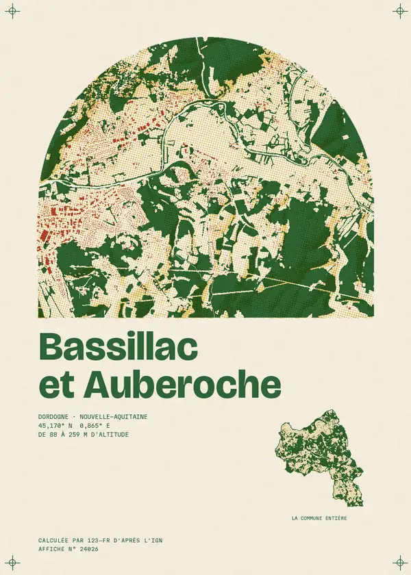 Affiche de Bassillac et Auberoche, calculée par 123-fr d'après l'IGN