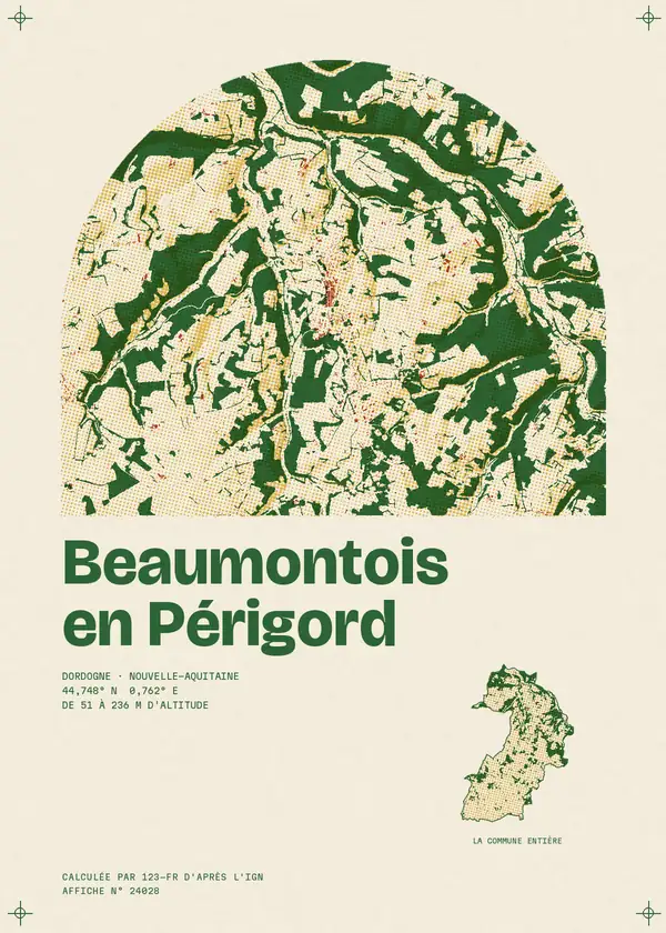 Affiche de Beaumontois en Périgord, calculée par 123-fr d'après l'IGN