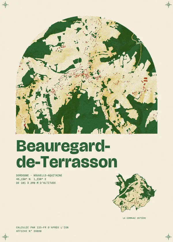 Affiche de Beauregard-de-Terrasson, calculée d'après l'IGN