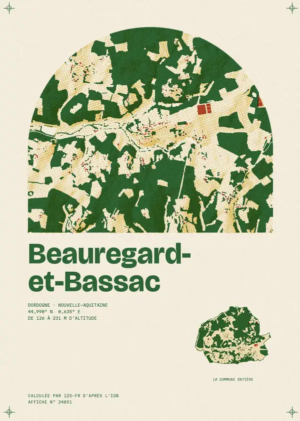 Affiche de Beauregard-et-Bassac, calculée par 123-fr d'après l'IGN