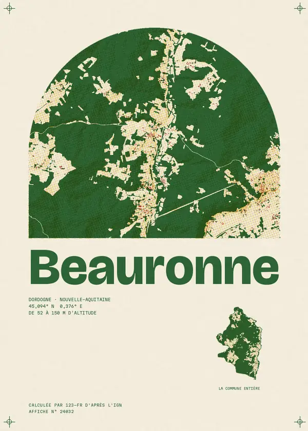 Affiche de Beauronne, calculée par 123-fr d'après l'IGN