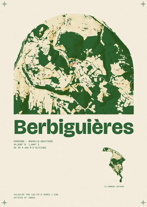 Affiche de Berbiguières, calculée par 123-fr d'après l'IGN