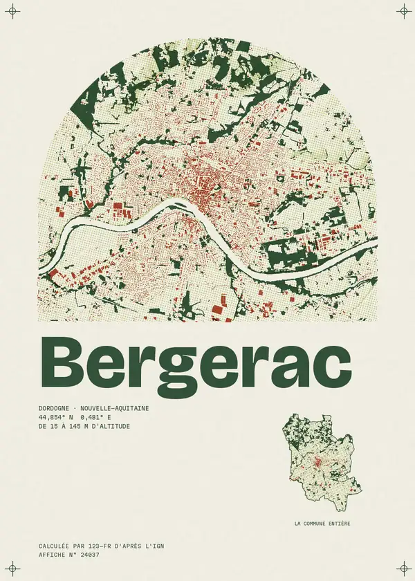 Affiche de Bergerac, calculée par 123-fr d'après l'IGN