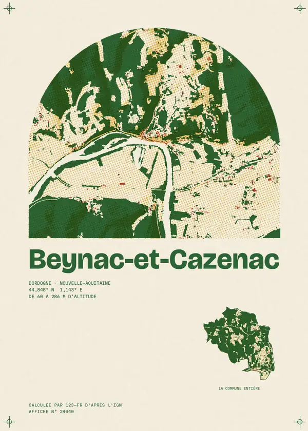 Affiche de Beynac-et-Cazenac, calculée par 123-fr d'après l'IGN