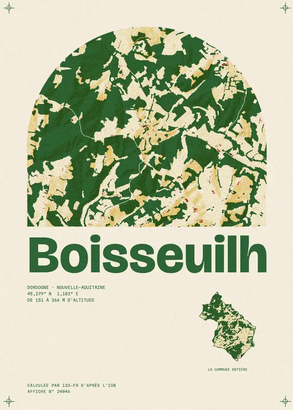Affiche de Boisseuilh, calculée par 123-fr d'après l'IGN