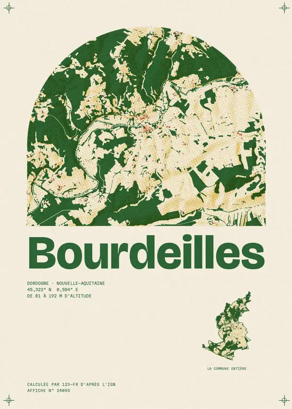 Affiche de Bourdeilles, calculée par 123-fr d'après l'IGN